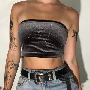 Topshop Sparkling Gray Velour Tube Top US 10